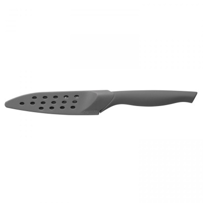 Faca de cozinha cinza escuro com capa protetora perfurada