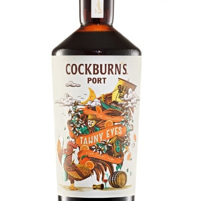 Garrafa de vinho do Porto Cockburns Tawny Eyes com rótulo ilustrado