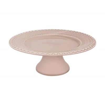 Prato para bolos rosa em cerâmica com detalhes em relevo