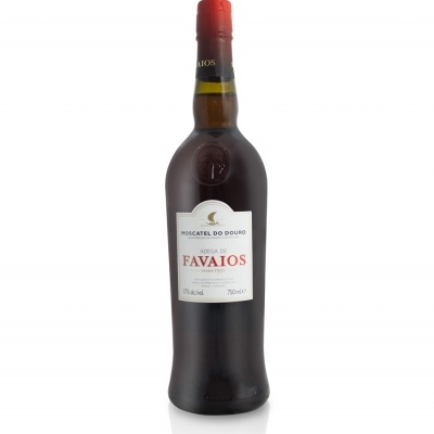 Garrafa de vinho Moscatel do Douro Favaios com tampa vermelha