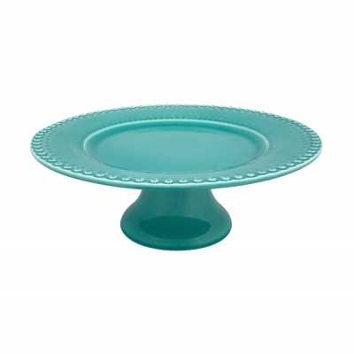 prato para bolos turquesa com base de pedestal e borda decorada