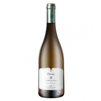 Garrafa de vinho branco Terras Marre de Agua 2011 de vidro castanho com rótulo branco
