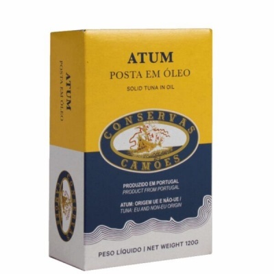 Embalagem de conserva de atum posta em óleo Conservas Camões
