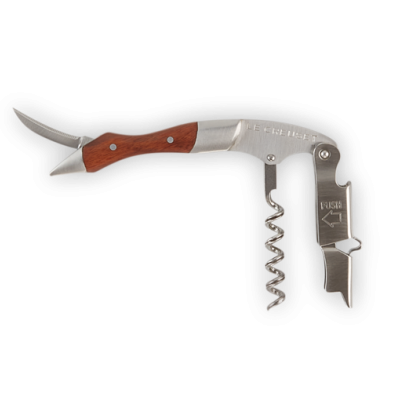 Saca-rolhas multifunções metal e madeira