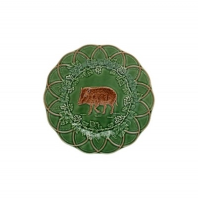 Prato decorativo verde com figura de javali
