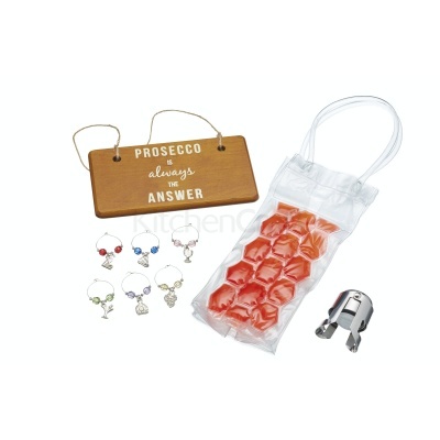 Conjunto para ocasiões de bebidas com placa de madeira, argolas coloridas, bolsa com cubos de gelo de silicone e corta cápsulas