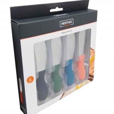 Conjunto de 4 facas para barrar com cabos coloridos em embalagem NERTHUS