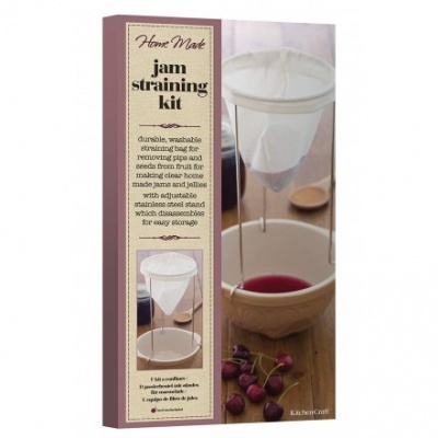 Kit para coar compotas com saco de malha e suporte ajustável em caixa