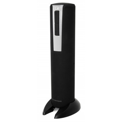 Dispensador automático preto de desinfetante ou sabonete líquido com detalhe prateado e base