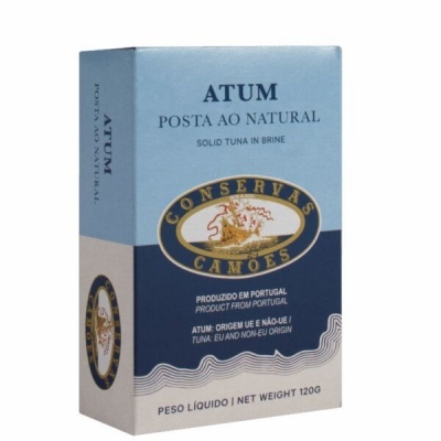 Lata de atum posta ao natural Conservas Camoes azul clara e escura