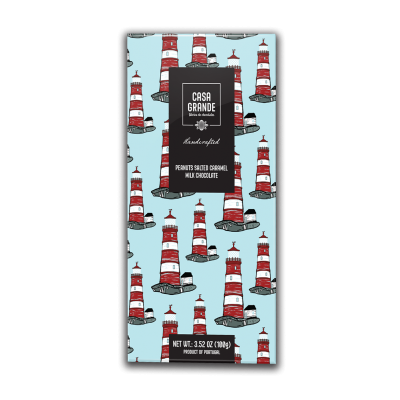Barra de chocolate Casa Grande com ilustrações de faróis