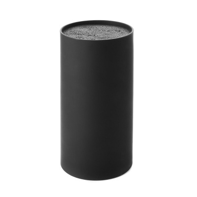 Porta-facas cilíndrico preto com bloco de esponja no topo