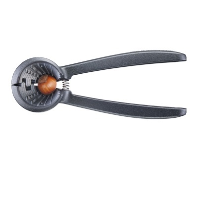Alicate descasque-nozes metálico preto com uma noz