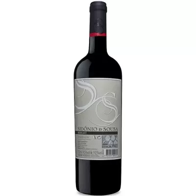 Garrafão de vinho tinto Sidónio de Sousa com rótulo cinzento e tampo preto com anel vermelho