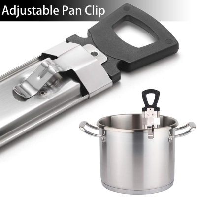 Clip ajustável para panelas em metal e plástico junto a panela inox