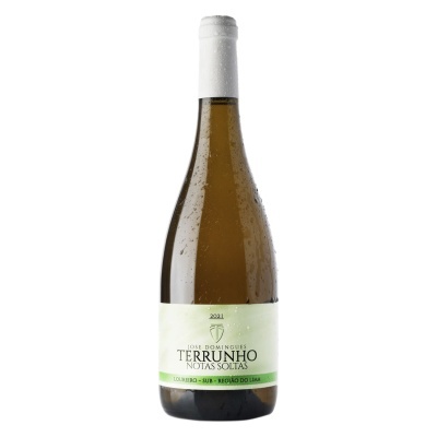 Garrafa de vinho branco Terrunho Notas Soltas 2021 com rótulo branco e verde