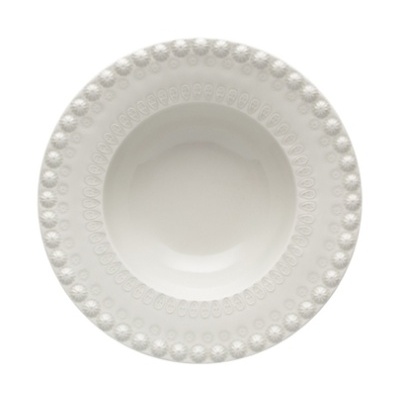 Prato fundo branco com padrão em relevo na borda