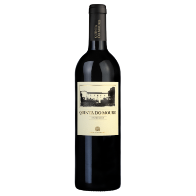 Garrafa de vinho Quinta do Mouro com rótulo creme e tampa preta