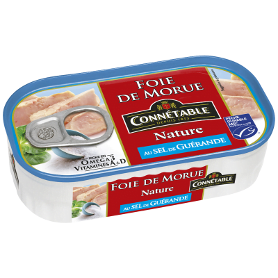 Lata de Foie de Morue Connetable Nature azul e vermelha