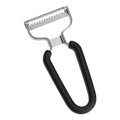 Descascador de legumes com lâmina serrilhada e cabo preto