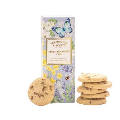 Pacote floral de biscoitos Farmhouse Milk Chocolate Chip e biscoitos de chocolate em pilha