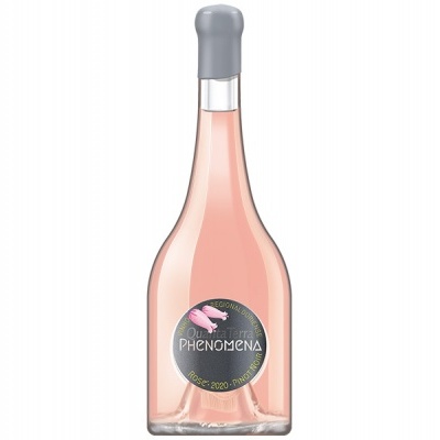 Garrafa de vinho rosé com rótulo PHENOMENA e tampa cinzenta