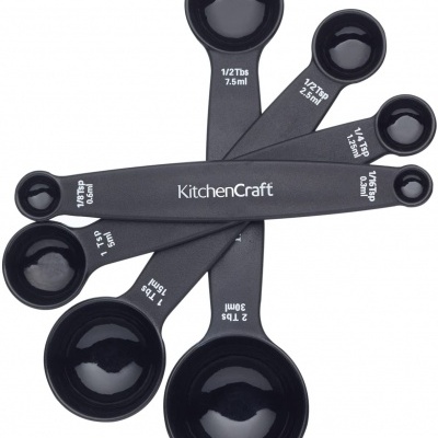 conjunto de colheres medidoras KitchenCraft em plástico preto com várias medidas