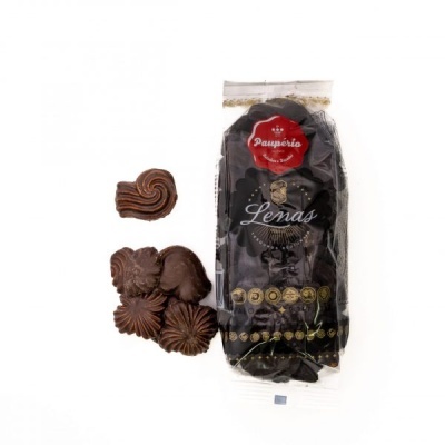 Pacote de bolachas de chocolate Paupério 'Lenas' com bolachas ao lado