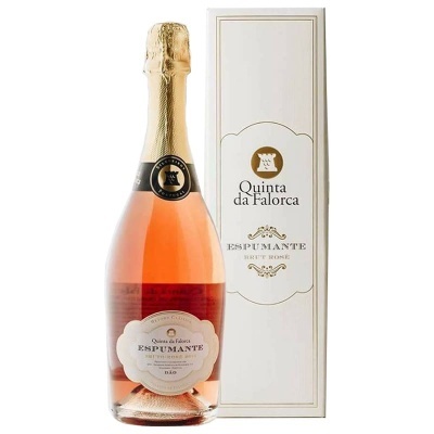 Garrafa de espumante rosé Quinta da Falorca com caixa branca
