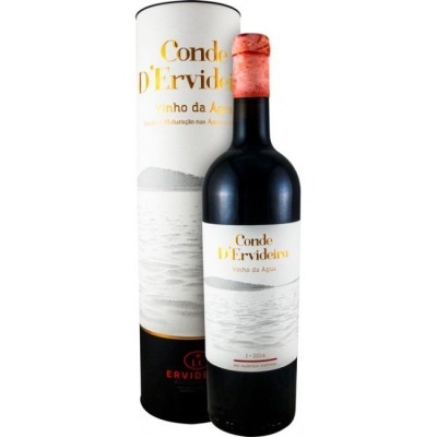 Garrafa de vinho Conde d'Ervideira com embalagem cilíndrica branca