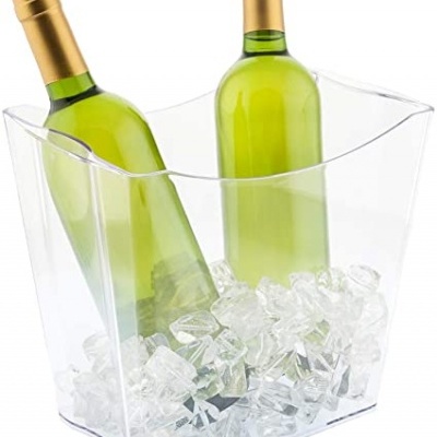 Duas garrafas de vinho verde em balde de gelo transparente