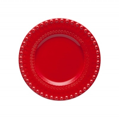 Prato de cerâmica vermelho com decoração na borda