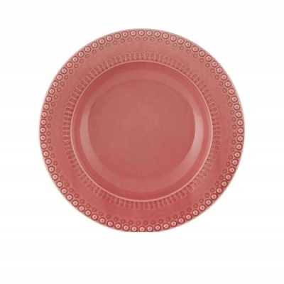 Prato cor-de-rosa em cerâmica com padrão circular na borda