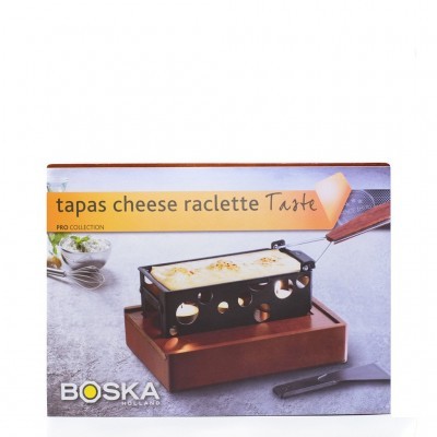 Caixa de tapas cheese raclette Boska com espátula de madeira e queijo fundido
