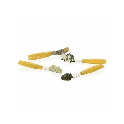 Espátulas de queijo com cabos amarelos e pastas de queijo