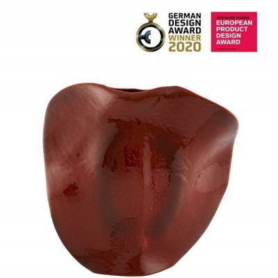Vaso decorativo vermelho brilhante com forma irregular e prémios de design