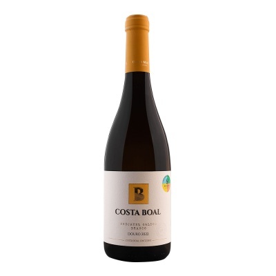 Garrafas de vinho tinto Costa Boal Douro 2022 com rótulo branco e tampa laranja