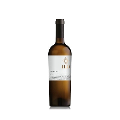 Garrafa de vinho branco Douro DOC com rótulo branco e tampa preta