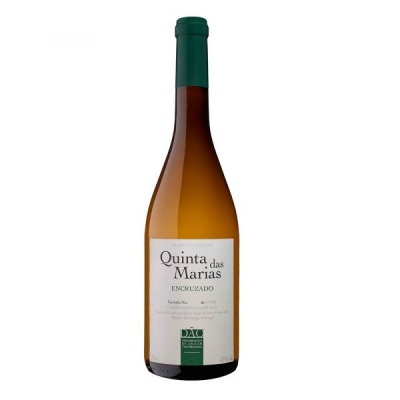 Garrafa de vinho branco Quinta das Marias Encruzado com rótulo branco e verde