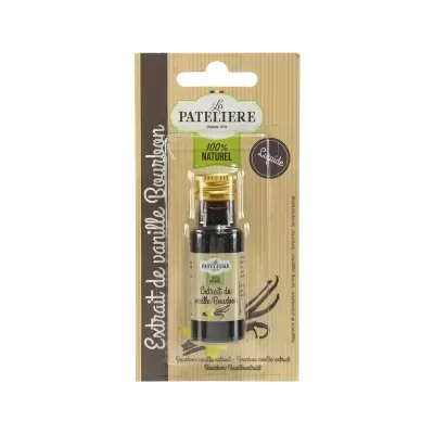 Frasco pequeno de extrato de baunilha Bourbon em embalagem de cartão reciclável