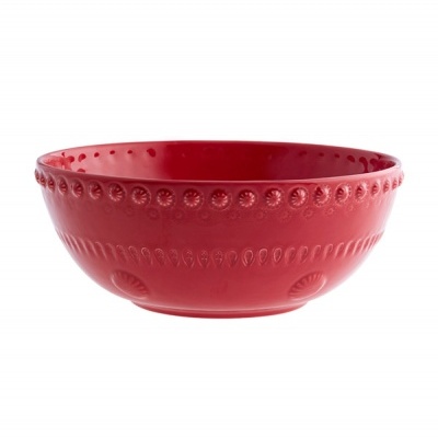 Tigela vermelha decorativa em cerâmica com padrões em relevo