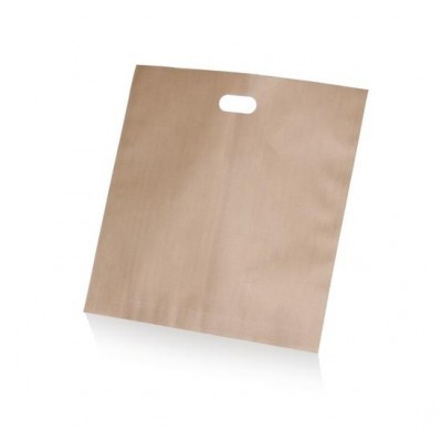 Saco de plástico castanho claro com asa recortada oval