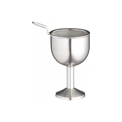 Coador de chá em aço inox com base em forma de taça e alça fina
