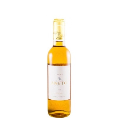 Garrafa de vinho branco ANETO 2021 com rótulo branco e cápsula dourada