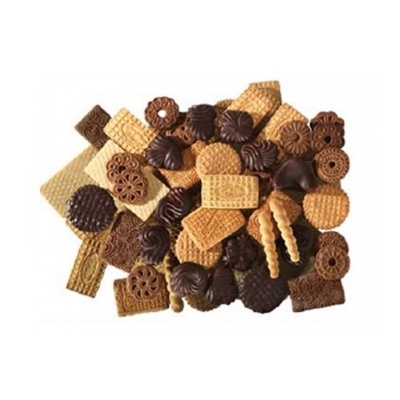 Vários tipos de bolachas em chocolate e simples com diferentes formas e padrões