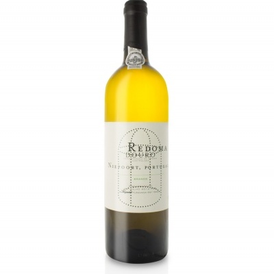 Garrafa de vinho branco Redoma Douro com rótulo branco e rolha preta