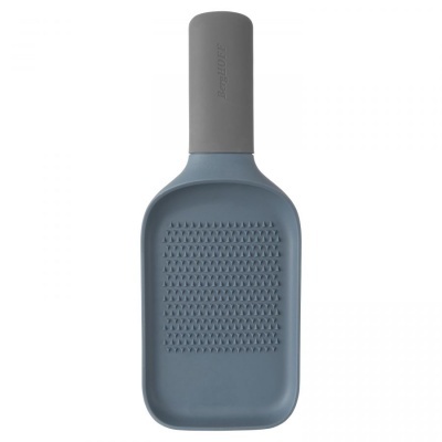 Ralador de cozinha azul com cabo cinzento e textura triangular