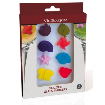 Conjunto de marcadores de copos em silicone coloridos em embalagem Vin Bouquet