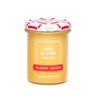 Pote de creme de limão com rótulo amarelo e faixa vermelha