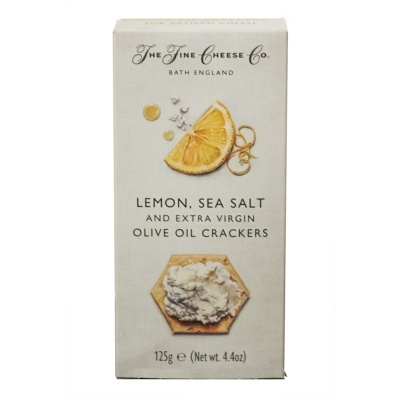 Embalagem branca de crackers Lemon, Sea Salt and Extra Virgin Olive Oil da The Fine Cheese Co.
